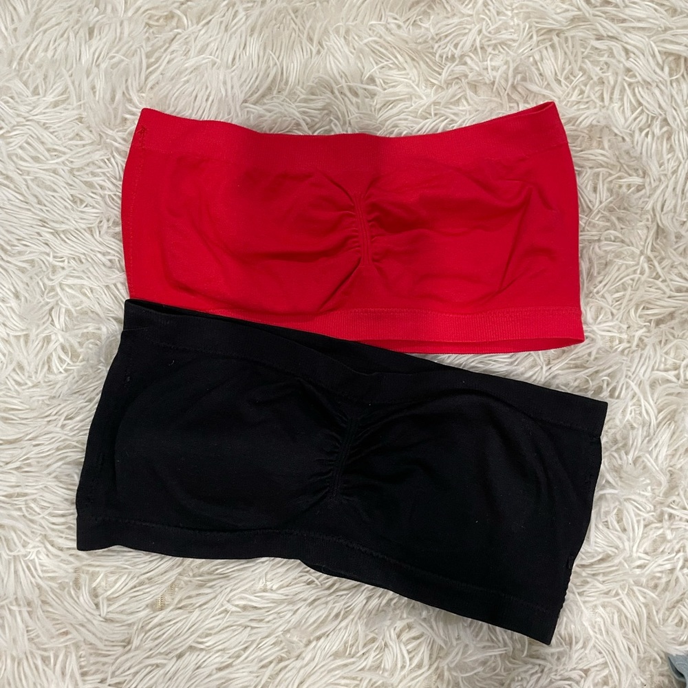 SOLD: Black and red strapless bras